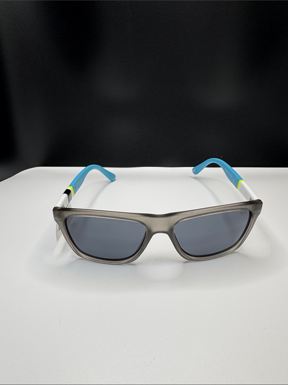 Gray Frame Sunglasses with Blue Temple Tips